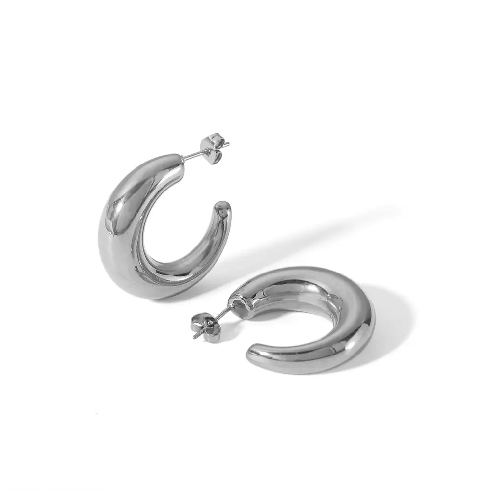 1 paire de boucles d'oreilles à tige en acier inoxydable plaqué or 18 carats pour femme, style classique minimaliste, couleur unie, brillant, modèle C h5 